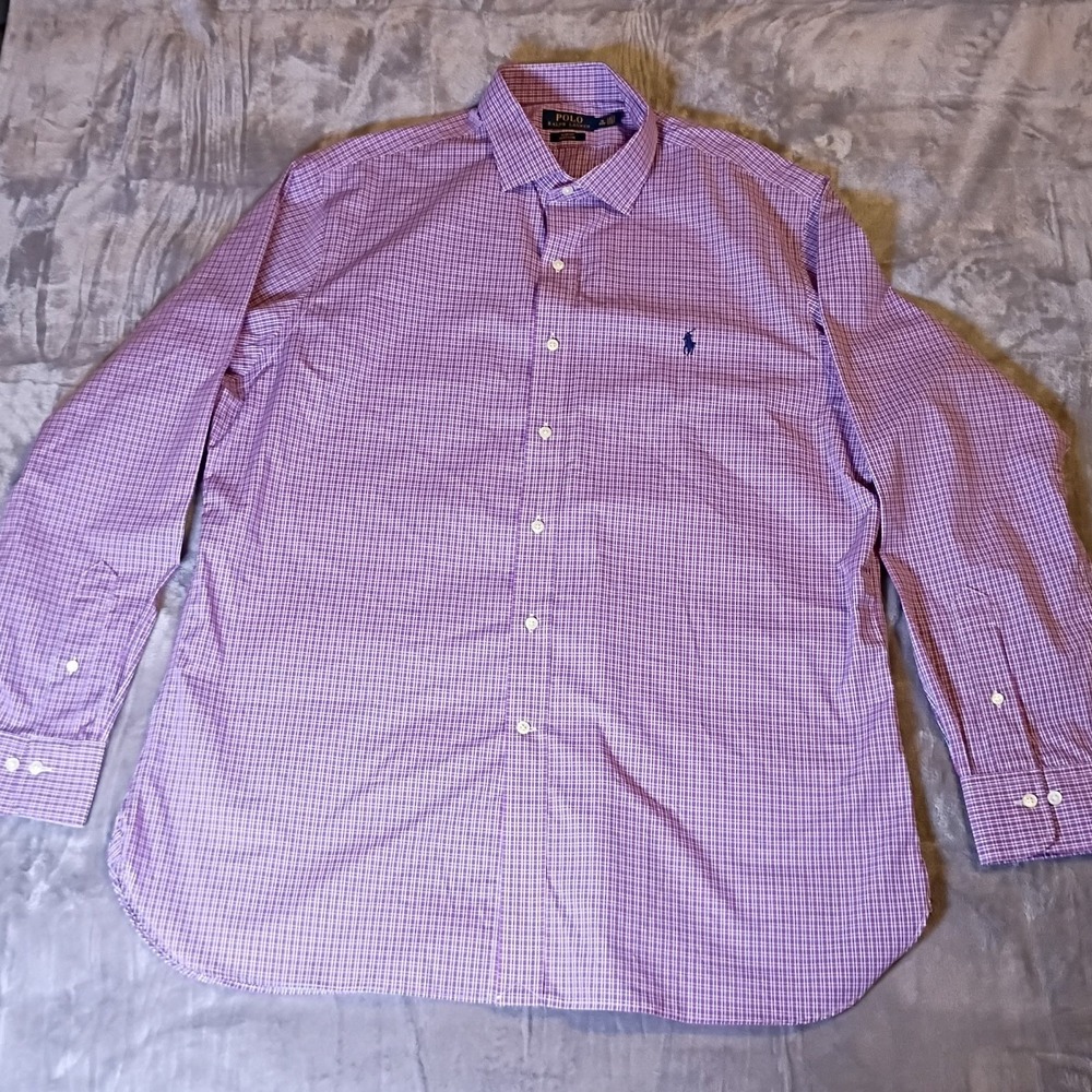 Polo Ralph Lauren Mens Slim Fit Easy Care Shirt Purple Check 18 36/37